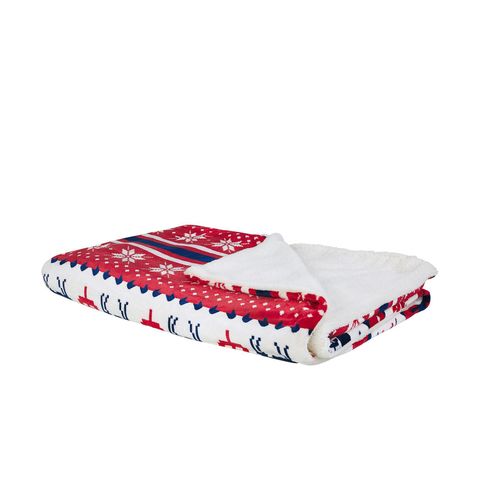 Plaid Réversible Rouge Et Blanc 200 X 220 Cm Motif Noël Reka