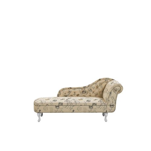 Chaise Longue Chesterfield En Tissu Imprimé Beige Côté Droit Nimes
