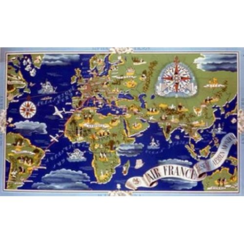 Air France Planisphère - L. Boucher 1937 - 100x63cm - Affiche / Poster Envoi En Tube