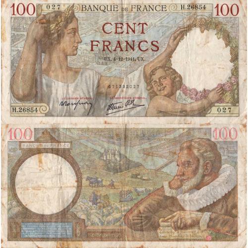 France / 100 Francs / 1941 / P-94(A) / Vf