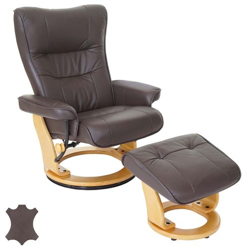 Robas Lund Fauteuil Relax Montreal, Fauteuil De Télévision, Tabouret, Cuir, Charge 130kg   Marron, Nature