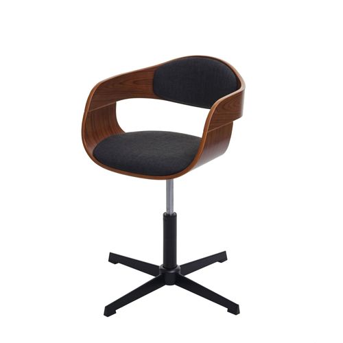 Chaise De Bureau Hwc-H46, Réglable En Hauteur, Bois Courbé   Aspect Noyer, Tissu Gris Foncé