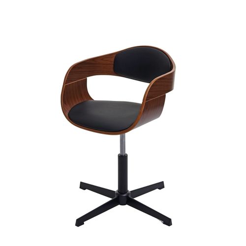 Chaise De Bureau Hwc-H46, Réglable En Hauteur, Bois Courbé   Aspect Noyer, Cuir Synthétique Noir