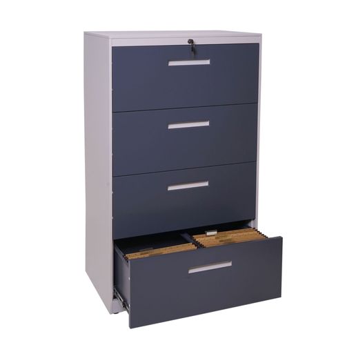 Classeur Suspendu Hwc-A10, Armoire De Bureau En Acier, A4 Verrouillable   132x76x46cm Gris-Gris Foncé