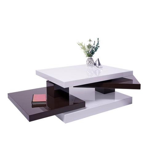 Table Basse Hwc-G84, Table De Salon, Rotative 34x80x60cm   Blanc Brillant, Marron