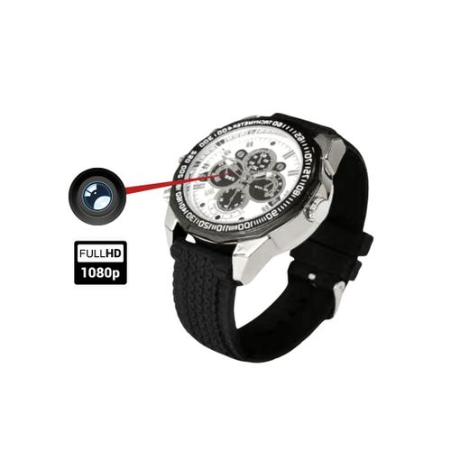 Montre Caméra Espion Full HD Lanière en caoutchouc cadran blanc
