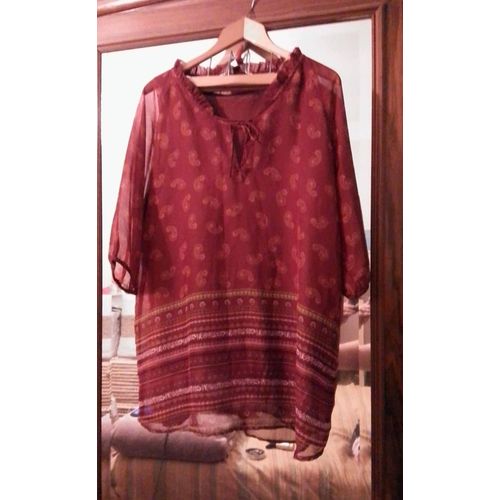 Blouse 3/4 Bordeaux Motifs Colorés 46 Xxxl Gémo.