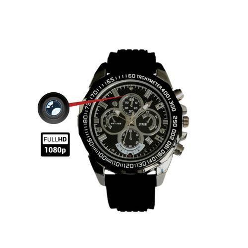 Montre Caméra Espion Full HD Lanière en caoutchouc cadran noir