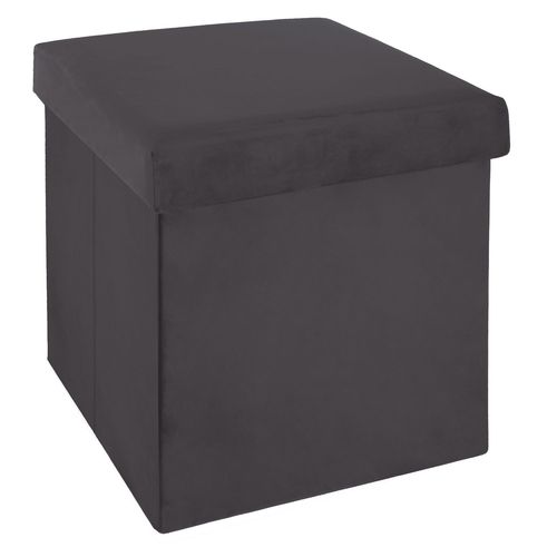 Pouf Coffre Pliable Velours Tess - L. 38 X H. 38 Cm - Gris Trend