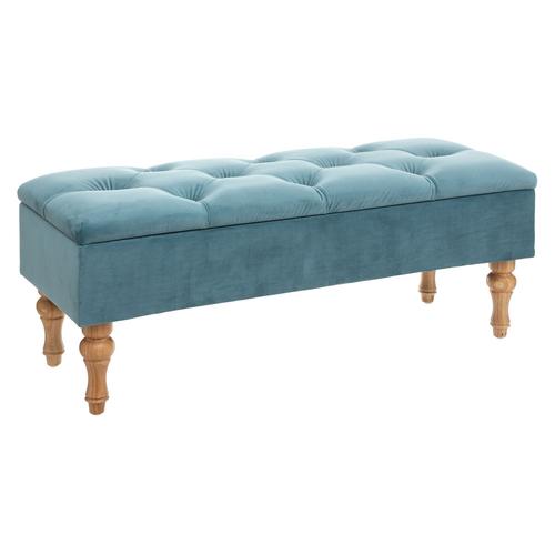 Banc En Velours Avec Coffre Hiver - L. 102 X H. 41 Cm - Bleu