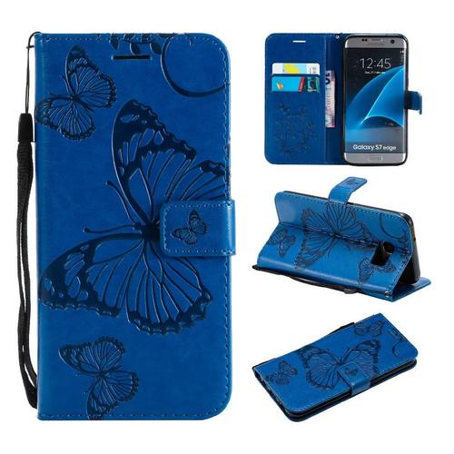 Étui Pour Samsung Galaxy S7 Edge Flip Kickband Cuir Pu Avec Support De Fente Pour Carte Couverture Magnétique Couverture Antichoc - Bleu