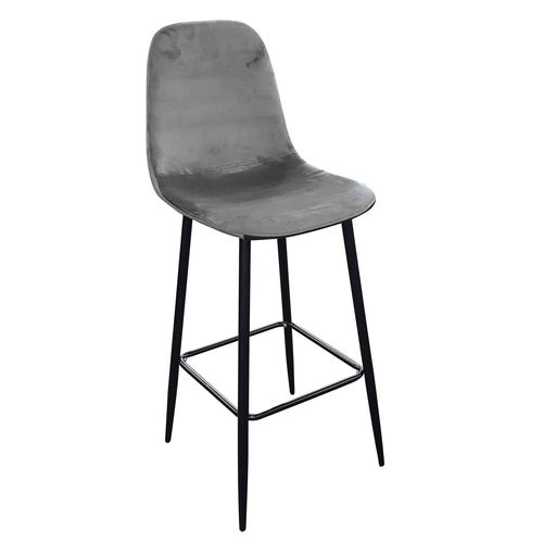 Tabouret De Bar En Velours Vintage Inoui - H. 110 Cm - Gris
