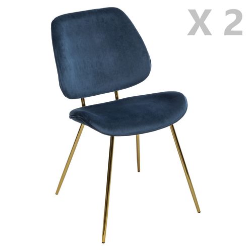 Lot De 2 Chaises Design Velours Et Métal Slow - Bleu