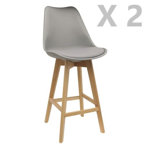 2 Tabourets De Bar En Bois Scandinaves Home Factory - H. 105 Cm - Gris