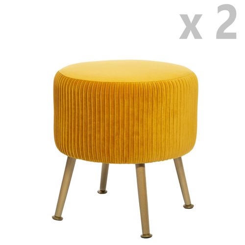 2 Tabourets Design Velours Contempo Solaro - Diam. 35 X H. 41 Cm - Jaune Ocre