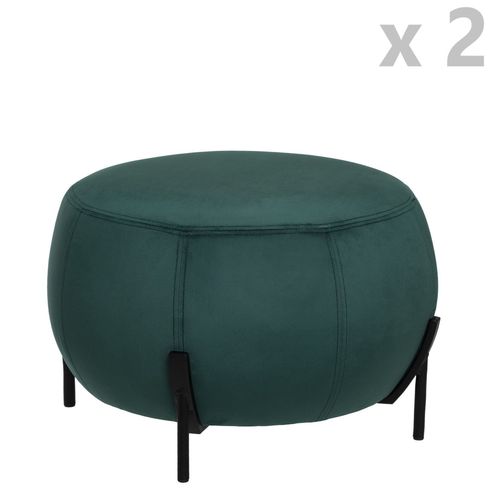 2 Tabourets Design Velours Calabaza - Diam. 44 X H. 35 Cm - Vert Émeraude