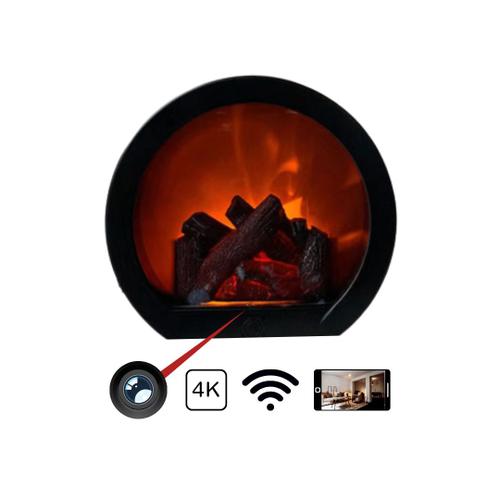 Cheminée Caméra Espion 4k Wifi Décoration écran LED Rond