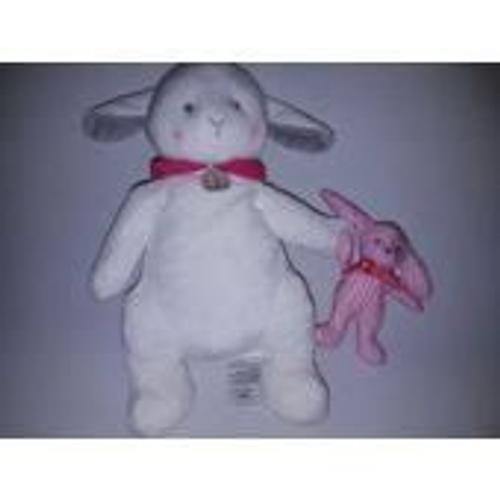 Doudou Peluche Mouton Agneau Blanc Lapin Rose Rayé Jacadi Sheep Lamb Plush Comforter Baby Bunny Strip Soft Toys