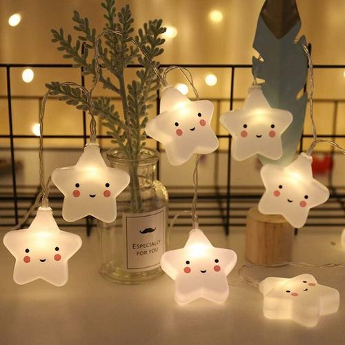 Bebe enfants mignon lampe chambre lumiere couloir decor petite veilleuse Halloween Noel vacances chane lumieres 10 LED avec batterie alimente partie salle de classe salle a manger decor (etoil goodnice