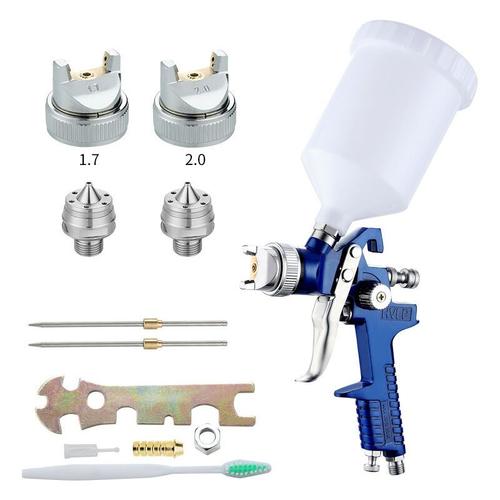 Professionnel Pistolet a Peinture,Haute Pression Kit Pistolet a Pulverisation d'Air,Pistolet a Peinture Pneumatique a Alimentation par Gravite HVLP 600CC,1.7MM/2.0MM 2 Taille Buses goodnice