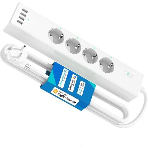 Multiprise Connectee (Type F), 16A Multiprise WiFi Compatible avec Apple HomeKit, Alexa et Google Home (4 Prises AC et 4 Ports USB), Prise Intelligent avec Commande Vocale et Controle a Distan goodnice