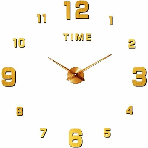 Grande Horloge Murale Diy Silencieuse Moderne Sticker 3d Home Office Decor Cadeau (Or) Goodnice