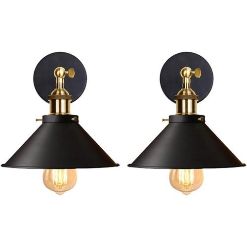 Lot de 2 Applique Murale Industrielle Lampe de Plafond de Style Edison Metal Plafonnier Retro avec Rotation a 180 Degres - 220mm, Noir (sans ampoules) goodnice