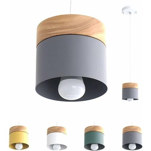 Suspension Design Salon Cuisine Suspensions D'eclairage Interieur Chambre Moderne Lustre Led Industriel En Fer Et Bois (Gris) Goodnice