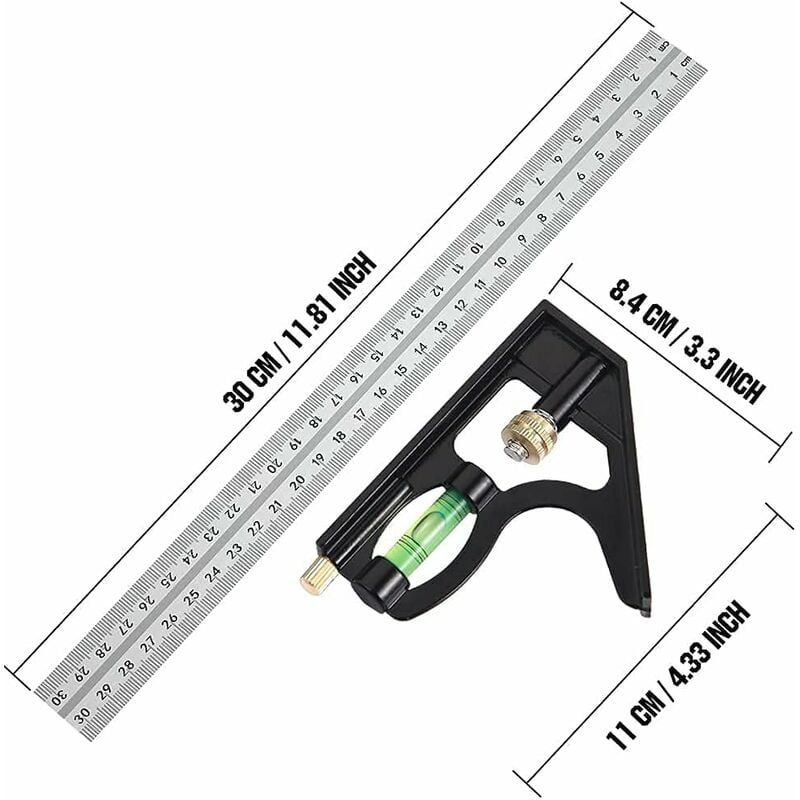 equerre Combinee 300 mm Acier Inoxydable Regle d'angle de Co... - 2