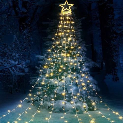 350 Led Guirlande Lumineuse Sapin De Noel Avec Etoile,9¡Á3.5m Rideau Lumineux Sapin De Lumiere Blanche Chaude,8 Modes D'eclairage,Decoration Noel Exterieur Et Interieu Goodnice