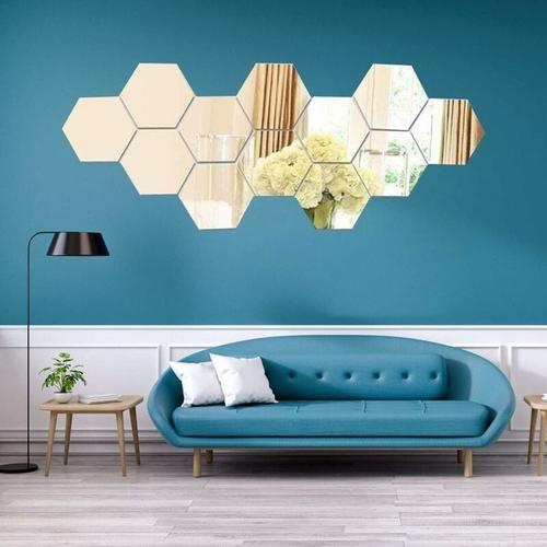 12 Pieces Miroir Mural Autocollant Miroirs Muraux Acrylique Hexagone Mural Autocollant Pour Maison Chambre Salon Decor ¿Etc- 100×86.5×50mm Goodnice