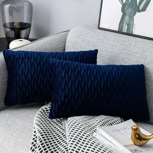 Housses Coussin En Velours 30x50cm Pour Salon Canape¿Lot De 6 Housses Coussin Carres De Motif Uni Decoration Chambre,Bleu Marin Goodnice