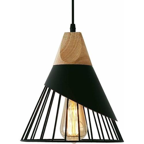 Suspension Luminaire Vintage,Bois Metal Design Lampe Plafonnier Industrielle En Luminaires Suspension E27 Applique D'eclairage Pour Salle A Manger Cuisine,Noir Goodnice