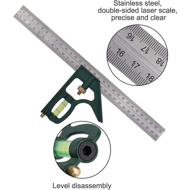 Combinaison Square en Acier Inoxydable Regle d'angle de Comb... - 4
