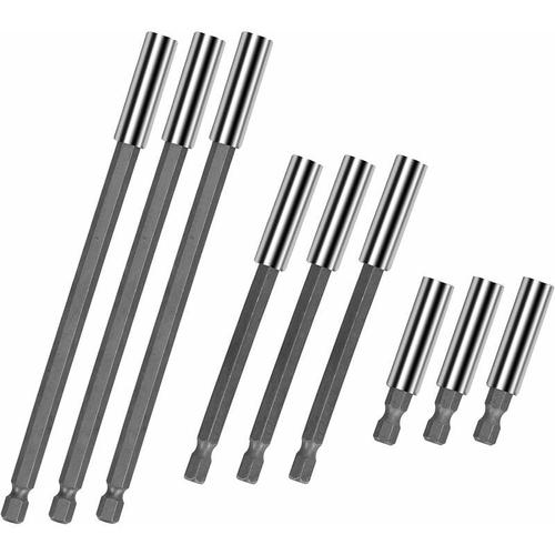 9pcs Porte Embout Magnetique pour Foret Extension de Vissage Tournevis Hexagonale 1/4 Porte-embout Rallonge en Acier Carbone 50/100 / 150 mm goodnice