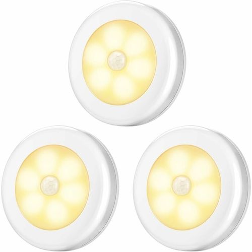 Veilleuse avec detecteur de Mouvement,lumiere de Mouvement avec Batterie,Marche/arret Automatique,lumiere de capteur LED,lumieres d'armoire,pour Couloir,Chambre (Blanc chaud-3PCS) goodnice