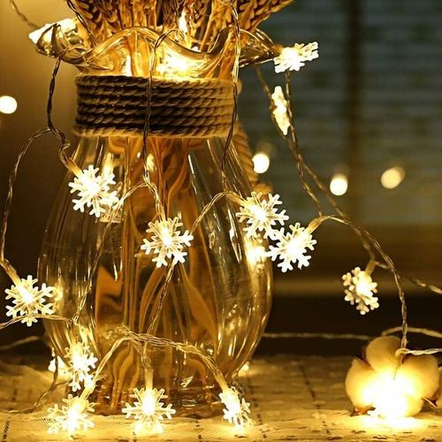 Guirlande lumineuse de flocon de neige,a piles fairy lights,Monochrom a deux modes et decoration brillante foudre pour,Noel Chambre Chambre interieure et exterieure blanc chaud (1,5M 10LED) goodnice