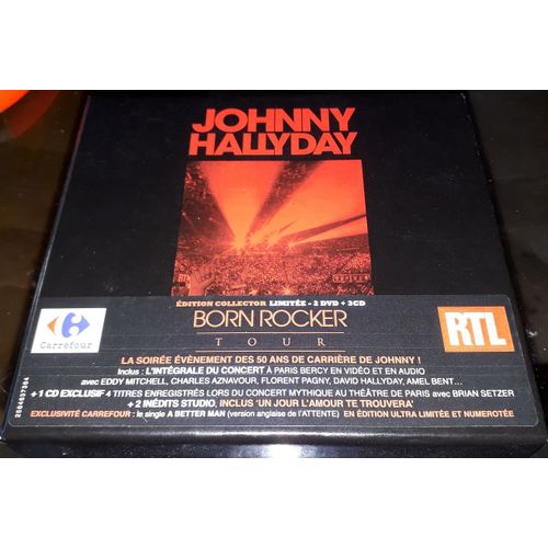 Johnny Hallyday Born Rocker Tour Coffret Carrefour 2 Dvd + 3cd + Cd Inedit Better Man