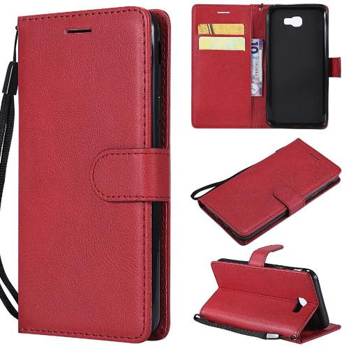 Flip Étui Pour Samsung Galaxy J5 Prime Étui De Téléphone Portefeuille D'affaires Cuir De Haute Qualité Couleur Solide Classique Avec Fente Pour Carte - Rouge