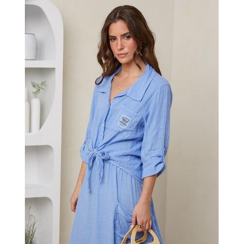 Chemise 100% Lin Davia Bleu Azur