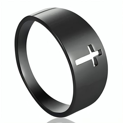 Zense - Bague Noire En Acier Pour Homme Avec Croix Latine Découpée Zr0181