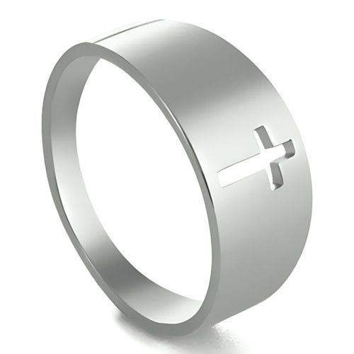 Zense - Bague Homme En Acier Argenté Avec Croix Latine Découpée Zr0180