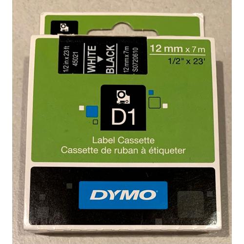Ruban Dymo D1 12mm blanc sur noir - Fournitures papeterie