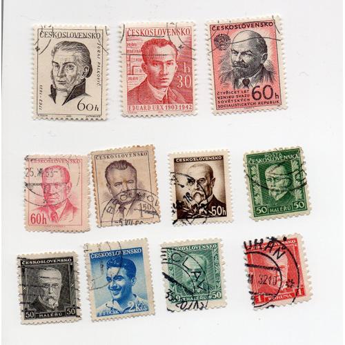 Tchécoslovaquie- Lot De 11 Timbres Oblitérés- Personnages Célèbres