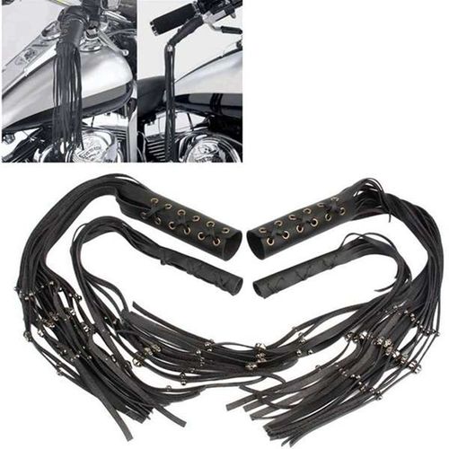 24 Pouces Crâne Pu Moto Poignées Avec Levier De Frein Frange Gland Couverture Pour Cruiser Chopper Chef Classique Cafe