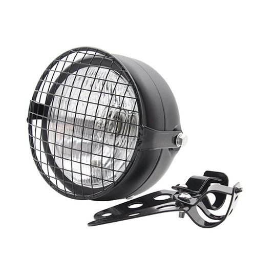 Rétro Ancien De Moto Latéral Universel 35w 6,5 Pouces Transparent Phare Cafe Avec Grille + De Support