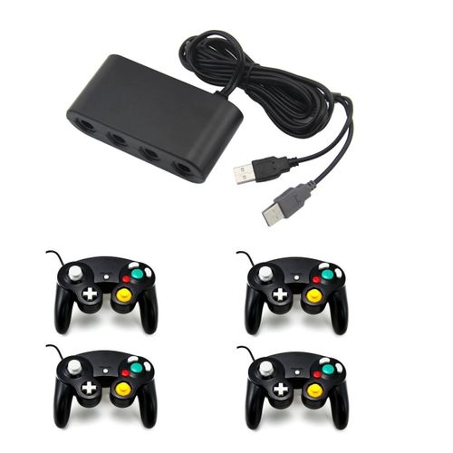 Adaptateur Manette Gamecube Sur Nintendo Wii U, Switch Et Pc + 4 Manette Game Cube - Noir