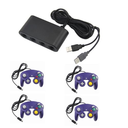 Adaptateur Manette Gamecube Sur Nintendo Wii U, Switch Et Pc + 4 Manette Game Cube - Violet