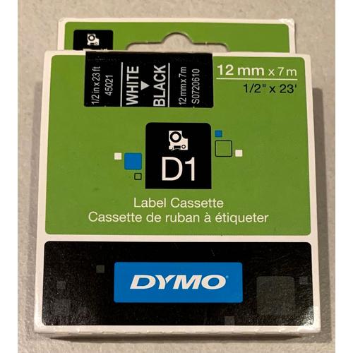 Ruban Dymo D1 12mm Blanc Sur Noir