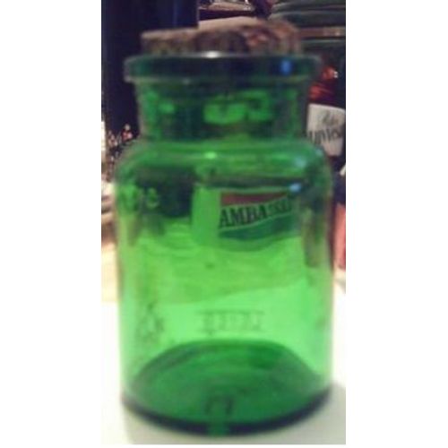 Vintage - Pot En Verre - Vert - " Lever " - Bouchon En Liège - 11 Cm Environ